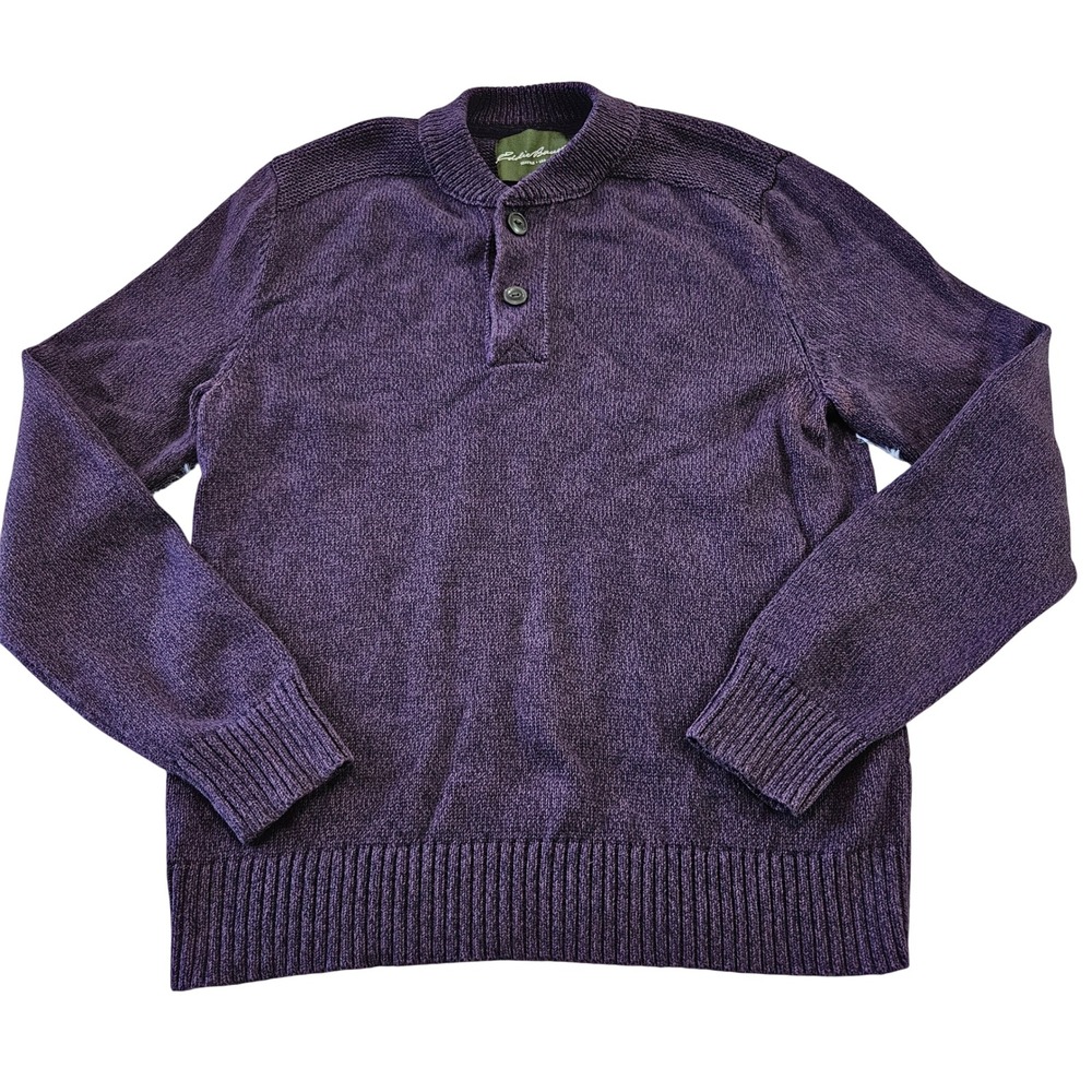 Eddie Bauer Mens Outdoorsy Cabin Gorpcore Purple Cotton Henley Sweater Sz L